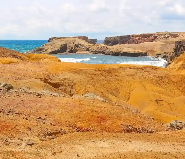 Paysage orange avec une plage du littoral en Martinique à Saint-Anne